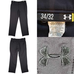 Under Armour Pants UA Mens Golf Size 34 34X32 Black Flat Front Straight Leg